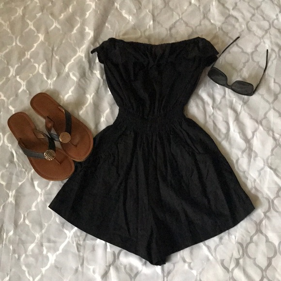 Pants - Black linen romper